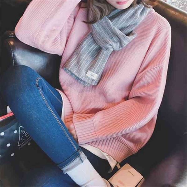 women's sweaters autumn winter sweater 2021soft pullover korean short long sleeve solid color pull femme loose ladies clothes, White;black